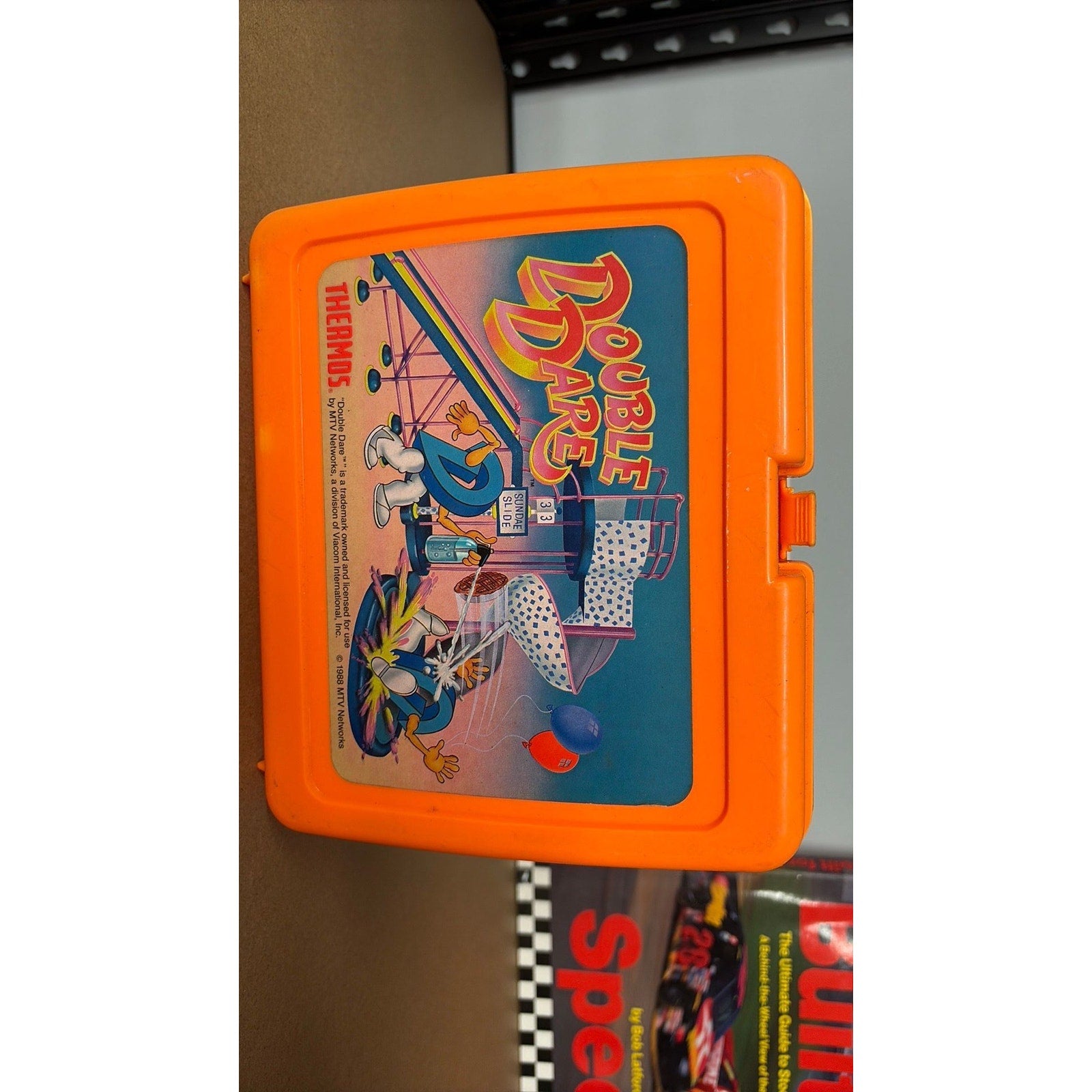 Vintage 1988 DOUBLE DARE Orange Plastic Lunchbox Thermos Brand MTV - No Thermos