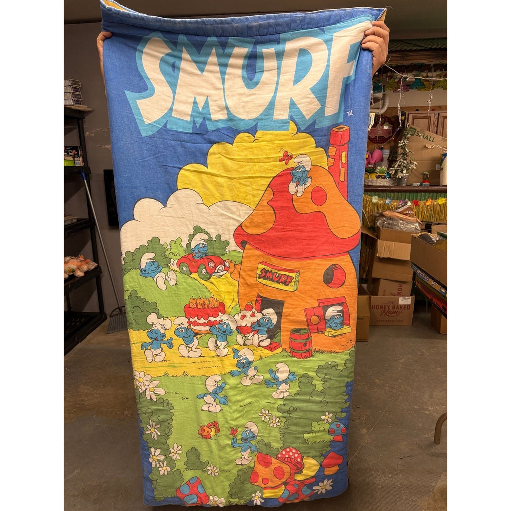 Vintage The Smurfs Sleeping Bag 1980's  - Working Zippers - Some Wear - B4