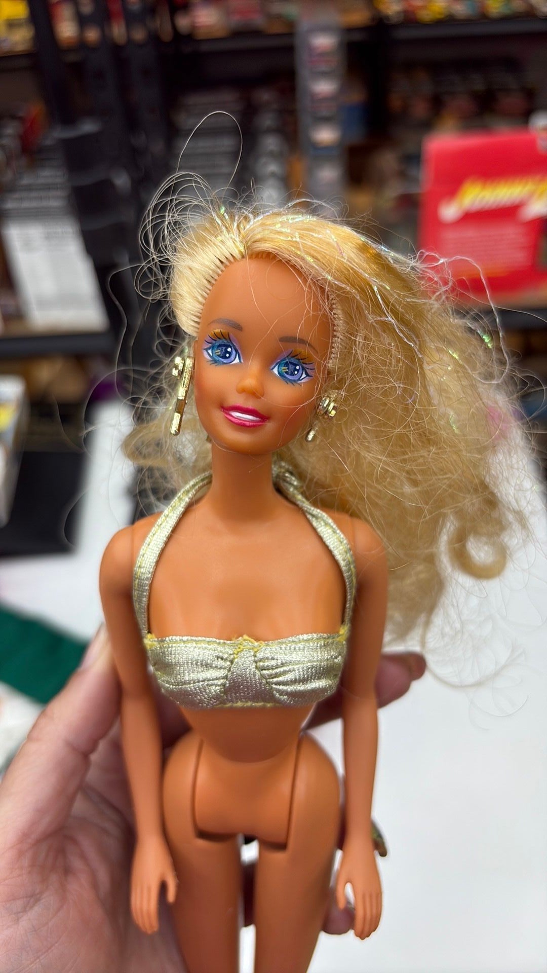 14C2- Mattel 1991 Sun Sensation Barbie Blonde Gold Swimsuit - no swim bottoms