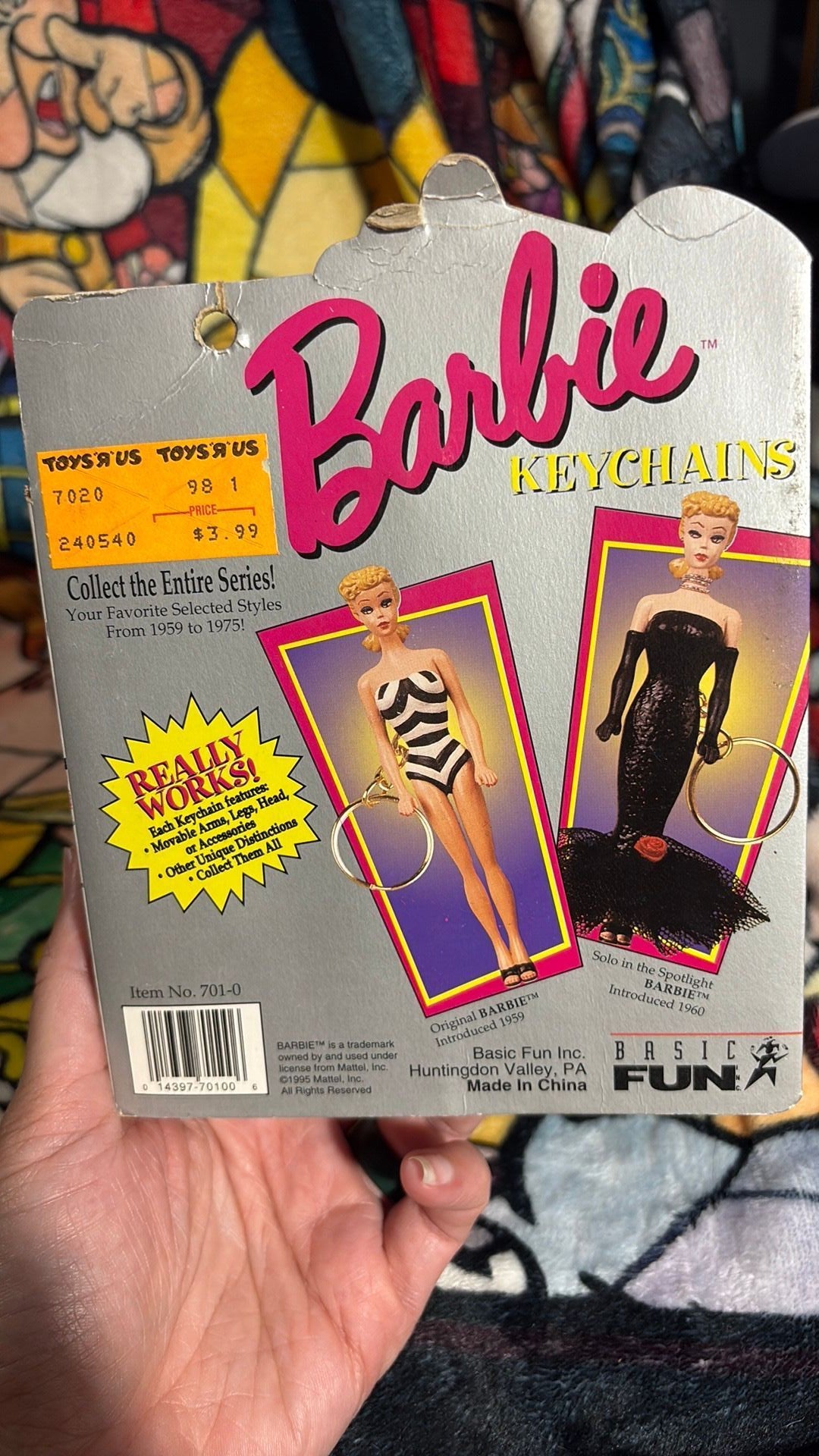 PR2- 1995 Mattel Basic Fun Barbie Keychain Original Barbie Introduced 1959 4" Model