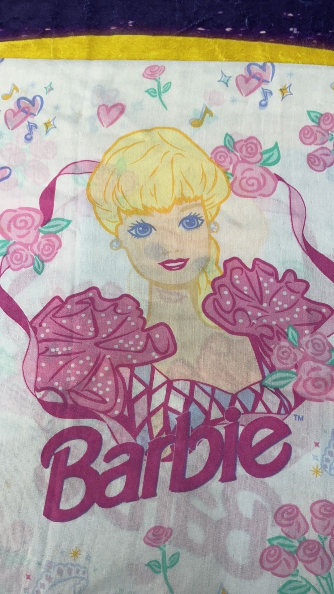 14C2- VTG BARBIE PILLOWCASE Standard 1995 Dan River USA Hearts Roses Pink White