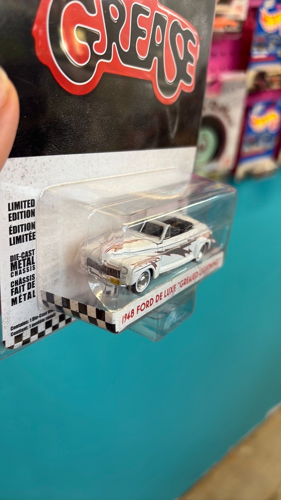 PW- GreenLight Hollywood Grease 1948 Ford De Luxe Greased Lightning White 1:64