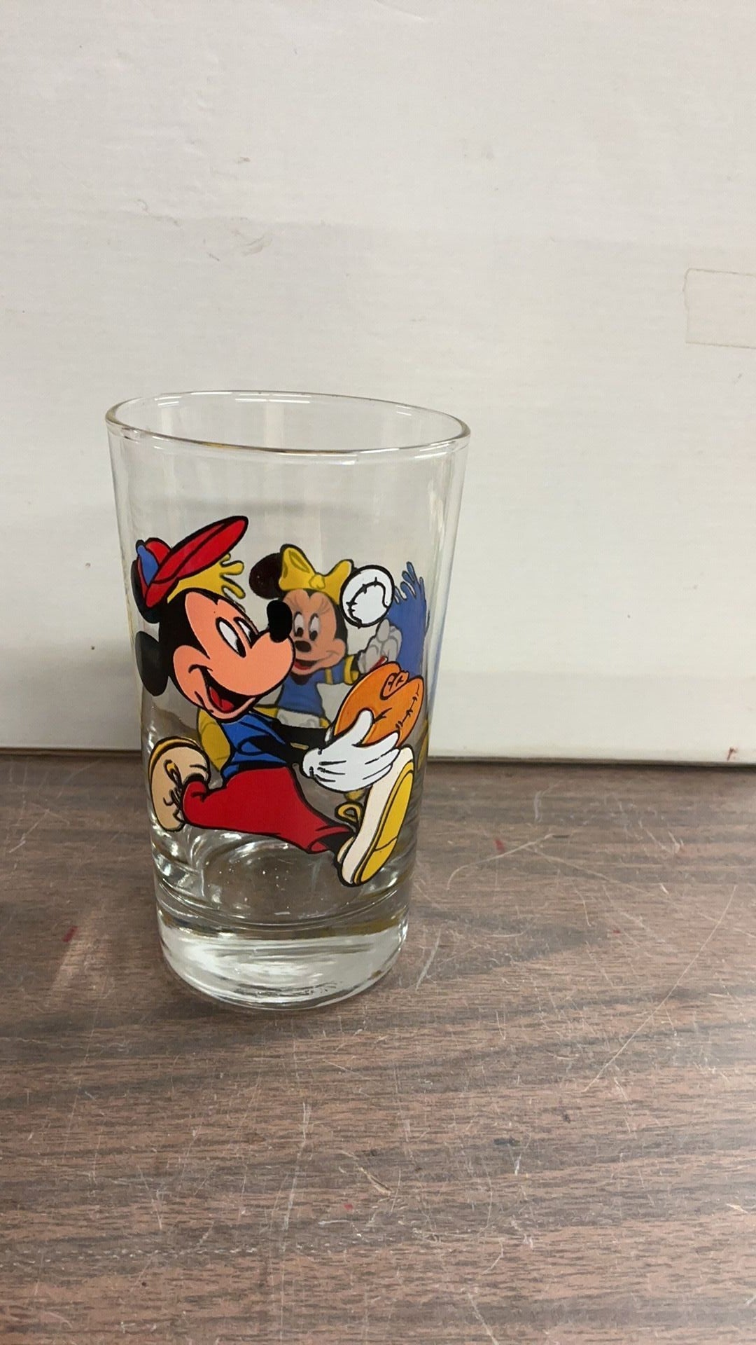 3B - Vintage Mickey & Minnie Mouse Baseball & Cheerleader Juice Drinking Juice Glass