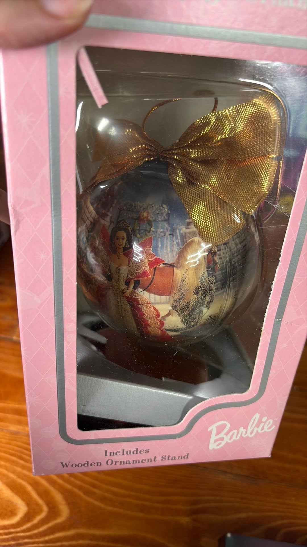 14B- 1997 Holiday Barbie 4" Decoupage Ornament with wooden stand