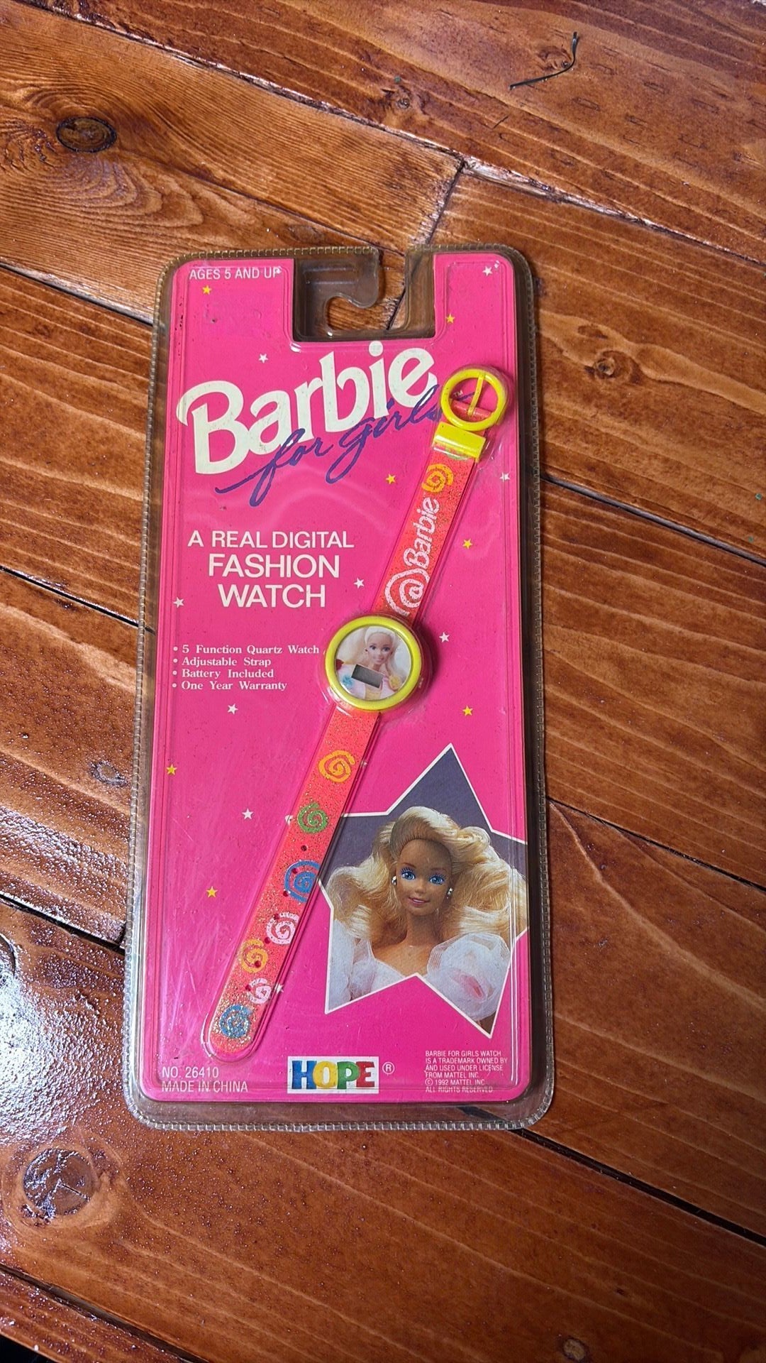 14C1- Vintage Mattel Barbie Watch for Girls 1992 Digital Watch, Yellow/Pink