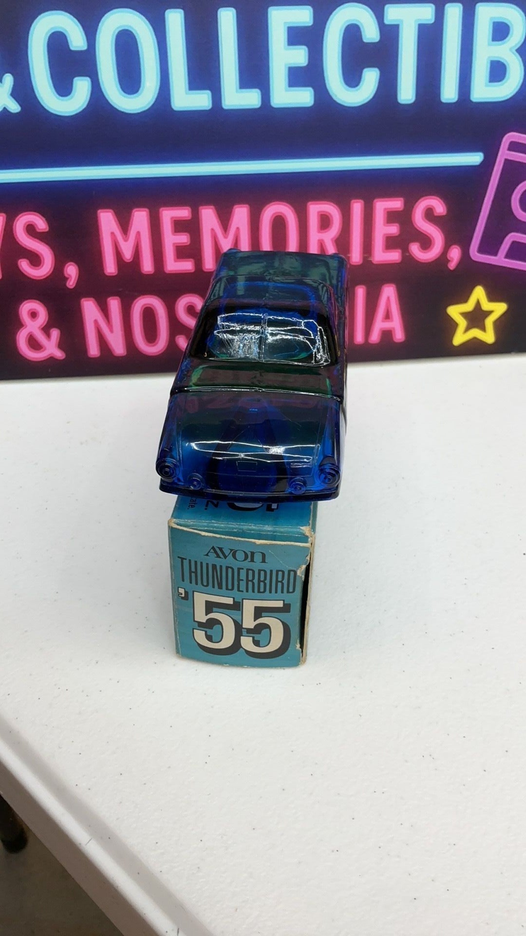 11C- Avon '55 Blue Thunderbird w/ Original Box~ Deep Woods After Shave Full Bottle - see photos