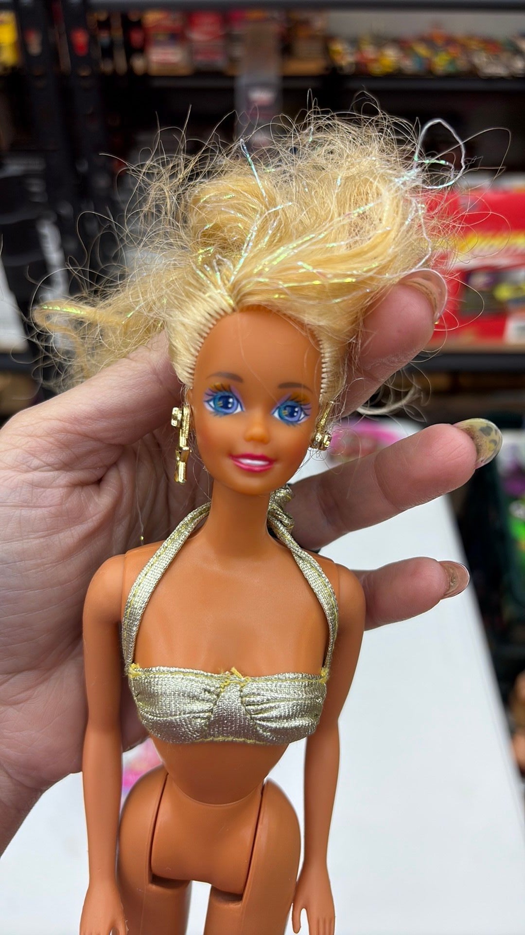 14C2- Mattel 1991 Sun Sensation Barbie Blonde Gold Swimsuit - no swim bottoms