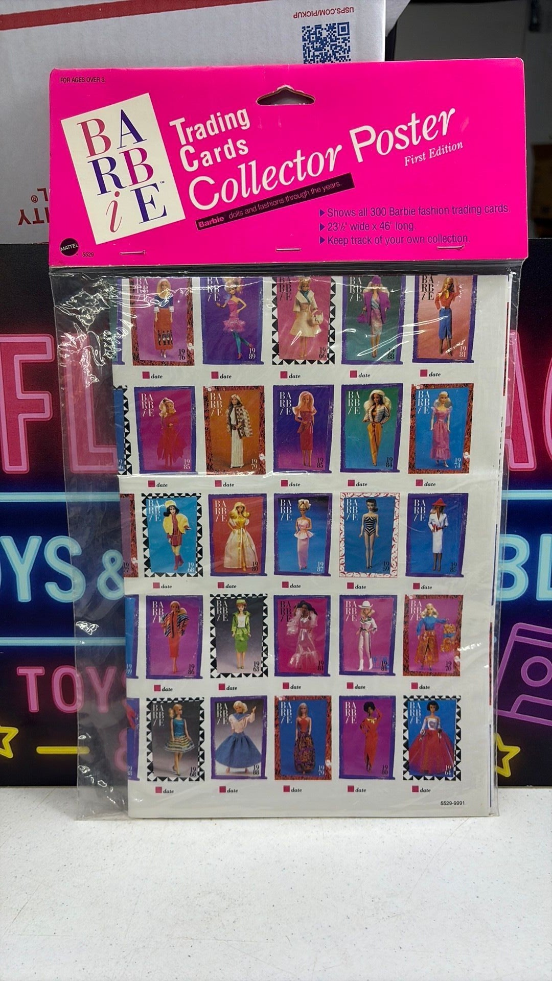 PW- Vtg BARBIE Trading Card Collector Poster 1990 Mattel Collectible New / Sealed