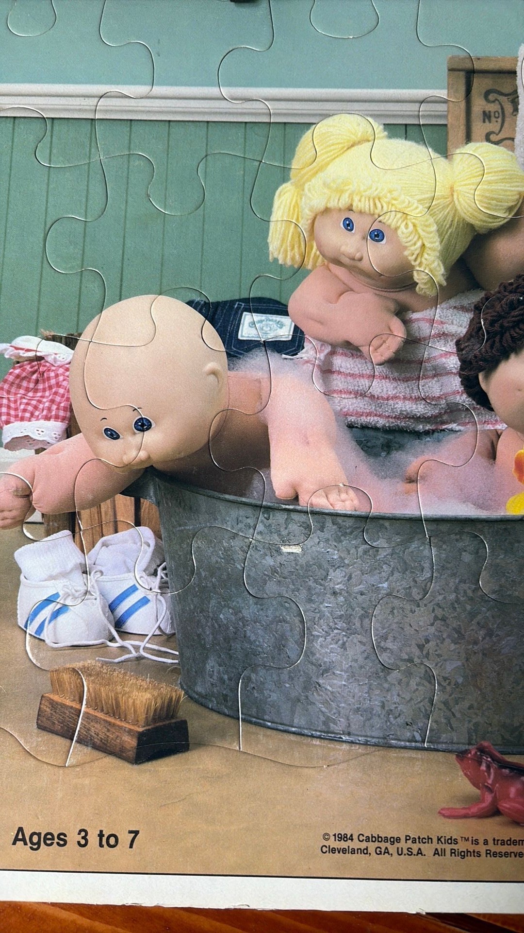 4B- Cabbage Patch Kids Vintage 1984 Milton Bradley 25 Piece Jigsaw Puzzle-BathTub