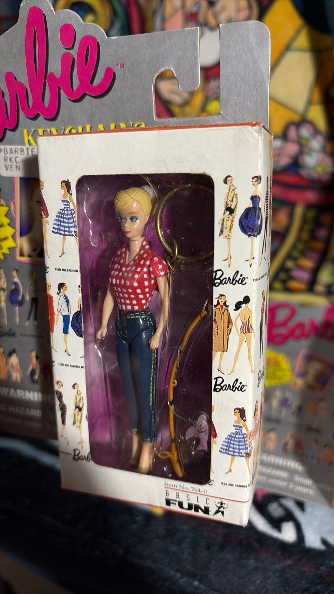 PR2- 1995 Barbie Keychain Basic Fun Original Blonde No. 704-0 Picnic Fishing Mattel
