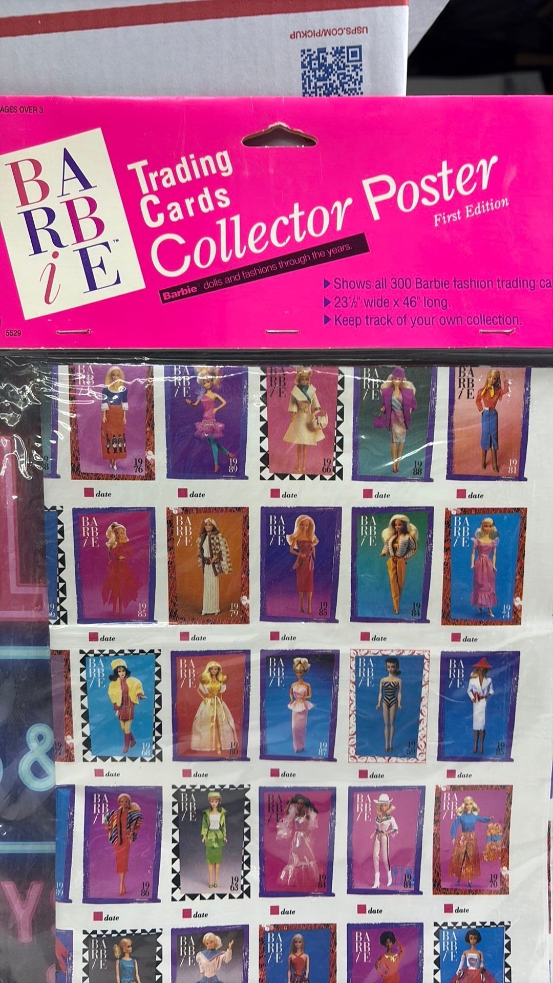 PW- Vtg BARBIE Trading Card Collector Poster 1990 Mattel Collectible New / Sealed