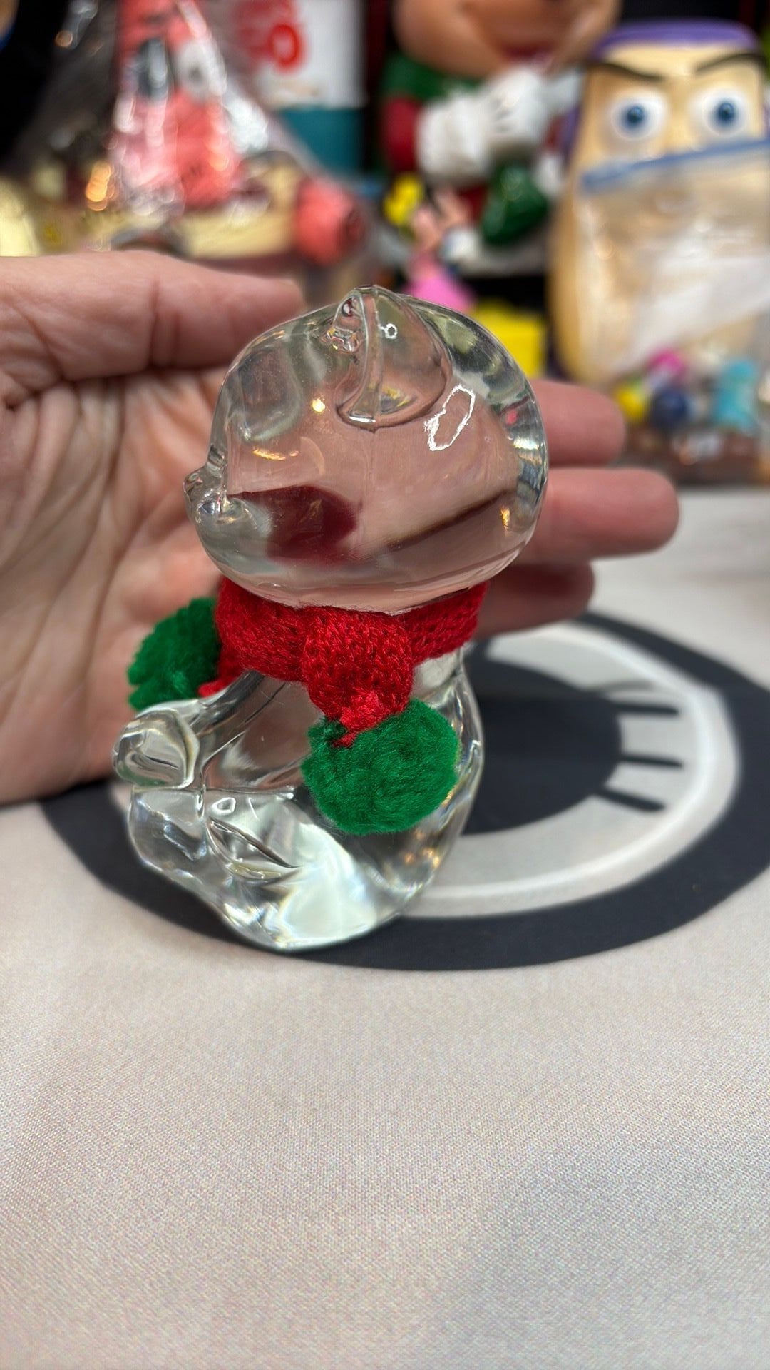 3B-Vintage Fenton Artglass Christmas Bear with Red & Green knit scarf - heavy
