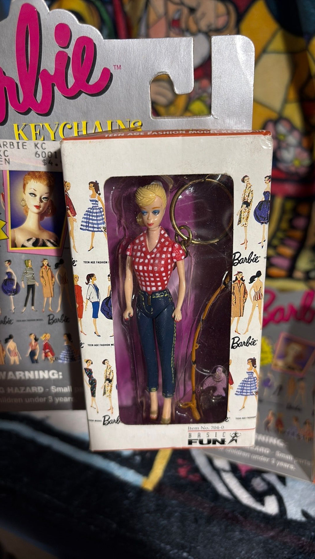 PR2- 1995 Barbie Keychain Basic Fun Original Blonde No. 704-0 Picnic Fishing Mattel