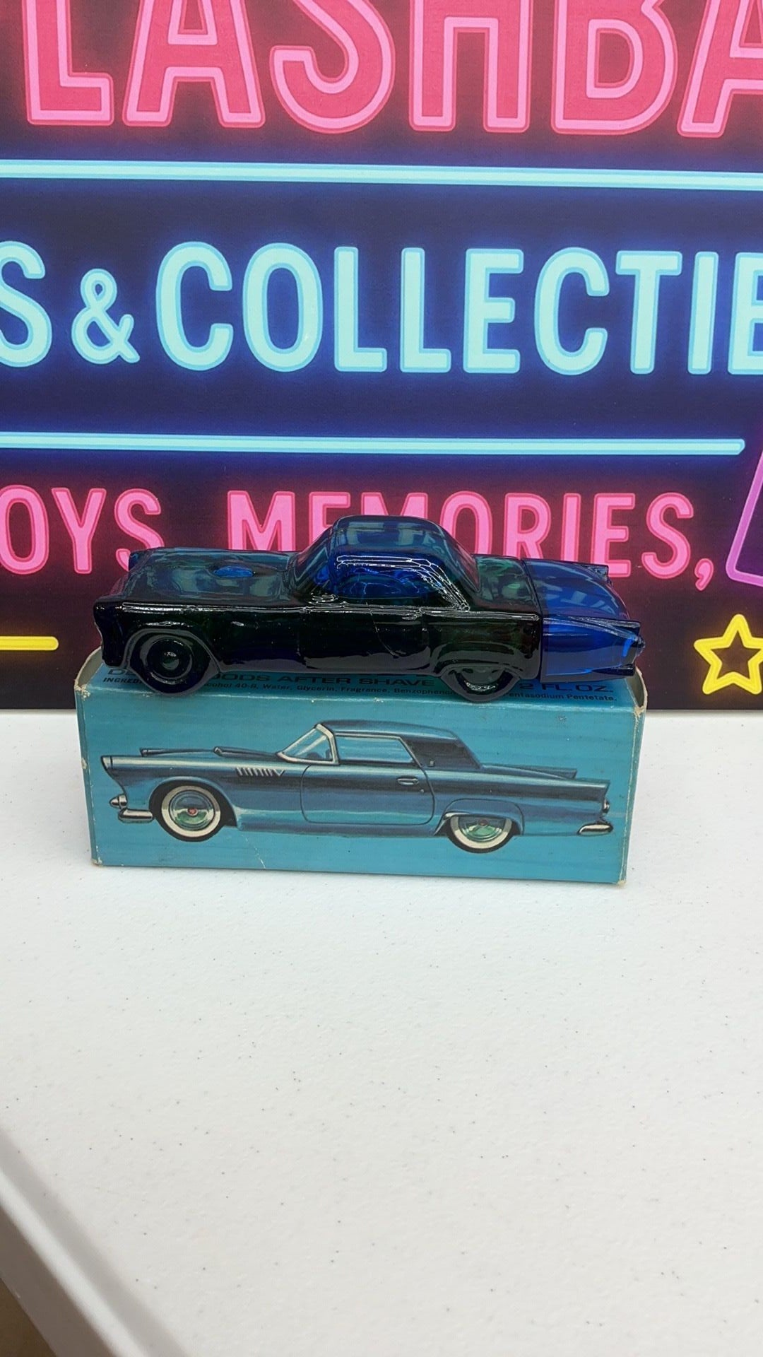 11C- Avon '55 Blue Thunderbird w/ Original Box~ Deep Woods After Shave Full Bottle - see photos