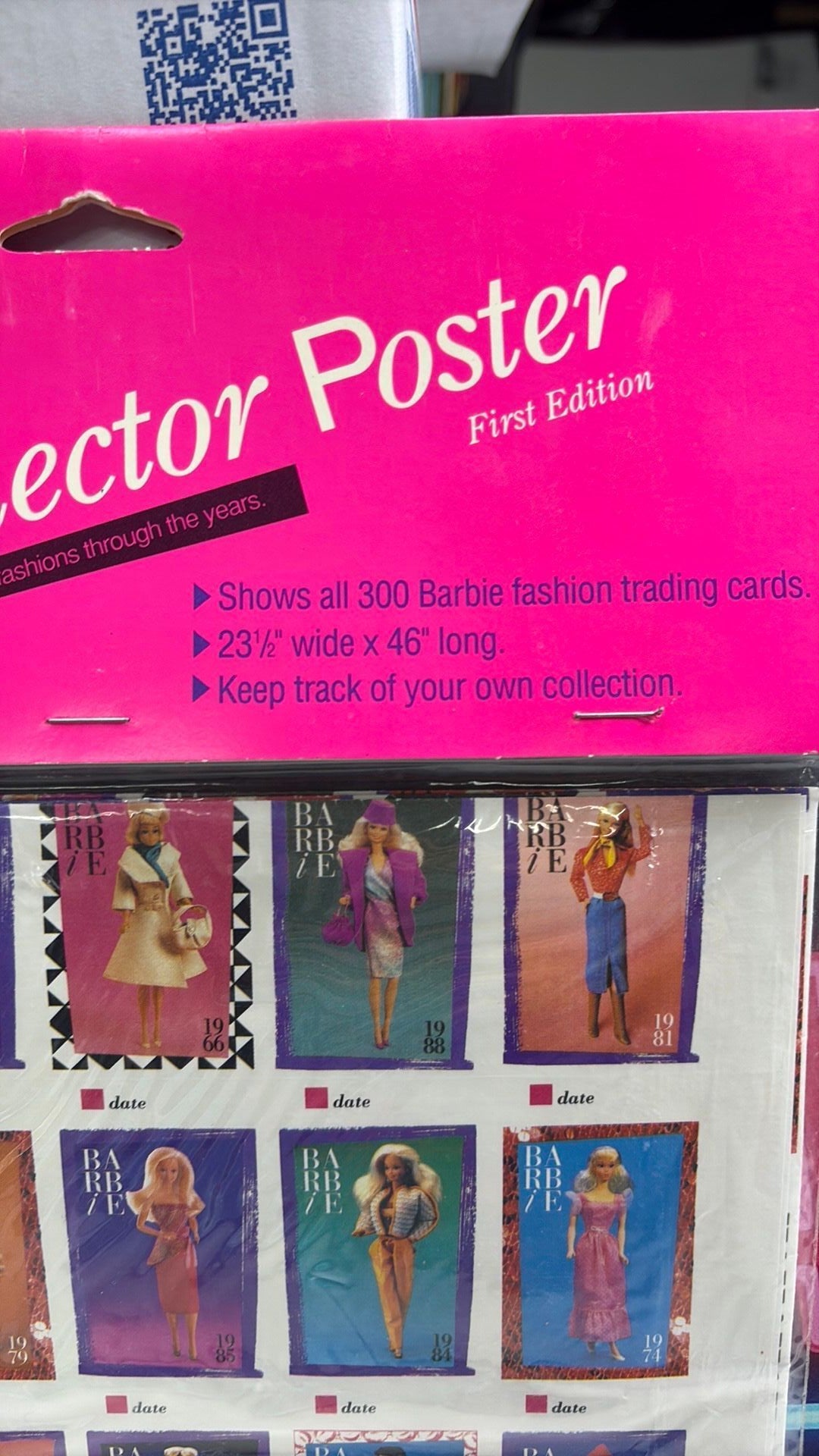 PW- Vtg BARBIE Trading Card Collector Poster 1990 Mattel Collectible New / Sealed