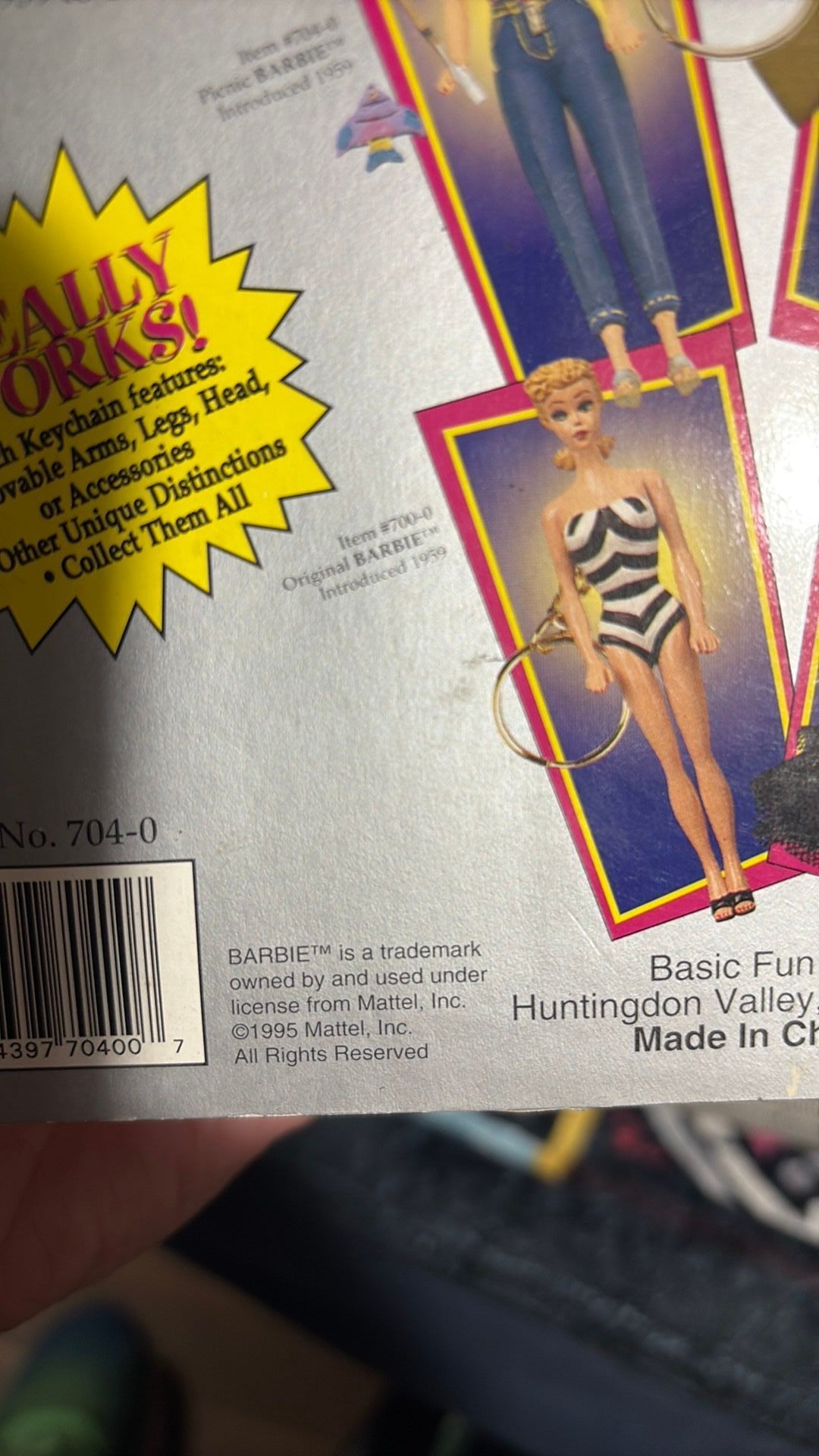 PR2- 1995 Barbie Keychain Basic Fun Original Blonde No. 704-0 Picnic Fishing Mattel