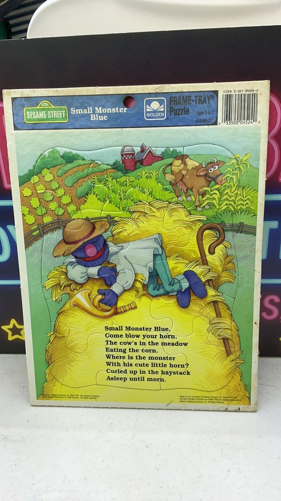4B- 1993 Golden Frame Tray Puzzle Sesame Street SMALL MONSTER BLUE Complete