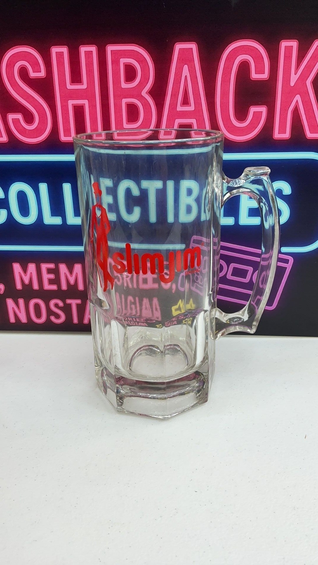 11C- Vintage Slim Jim 32 oz Quart Glass Beer Mug 70s