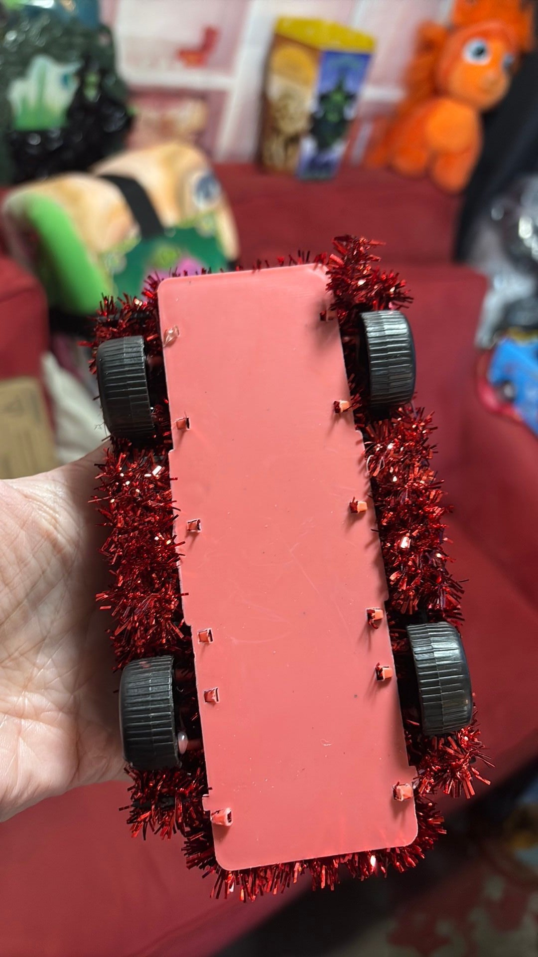 little red truck with Christmas tree