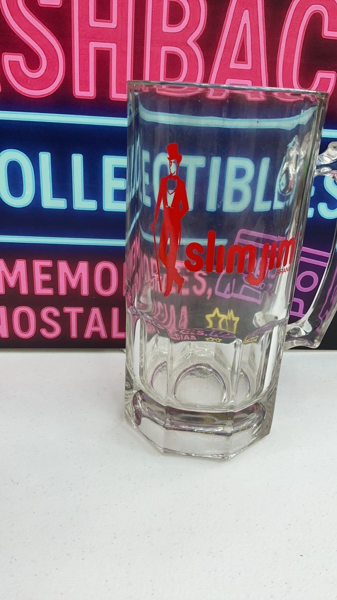 11C- Vintage Slim Jim 32 oz Quart Glass Beer Mug 70s