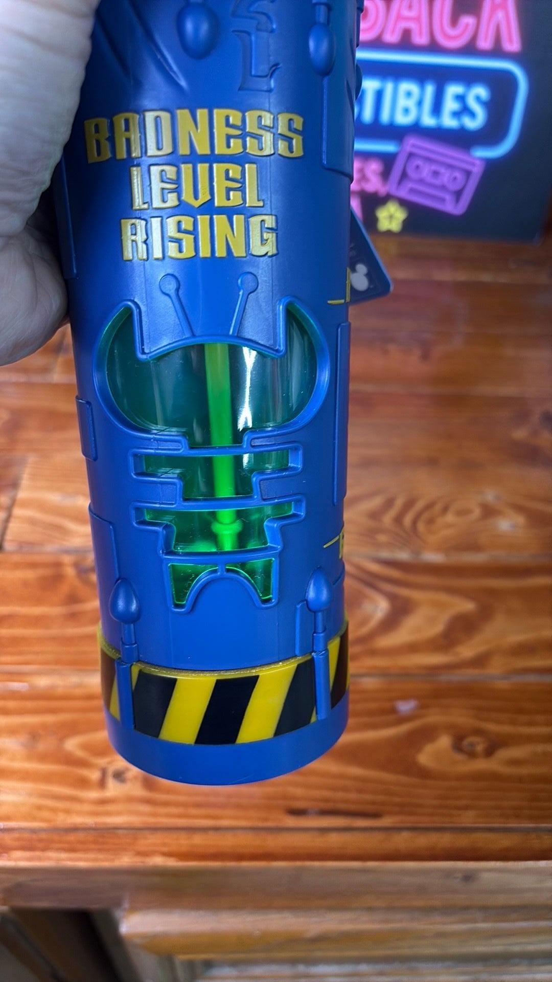 6B- Disney Stitch Blue Plastic Tumbler Bottle Cup w/ Straw "Badness Level Rising" new with tag