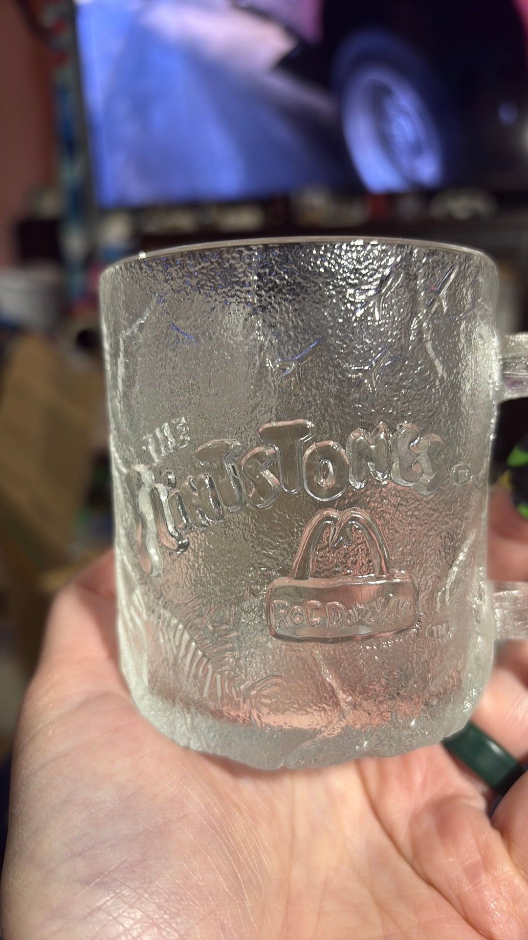 McDonalds Flintstones Glass Mug Cup 1993 Clear Frosted Pre-Dawn RocDonalds - 3B