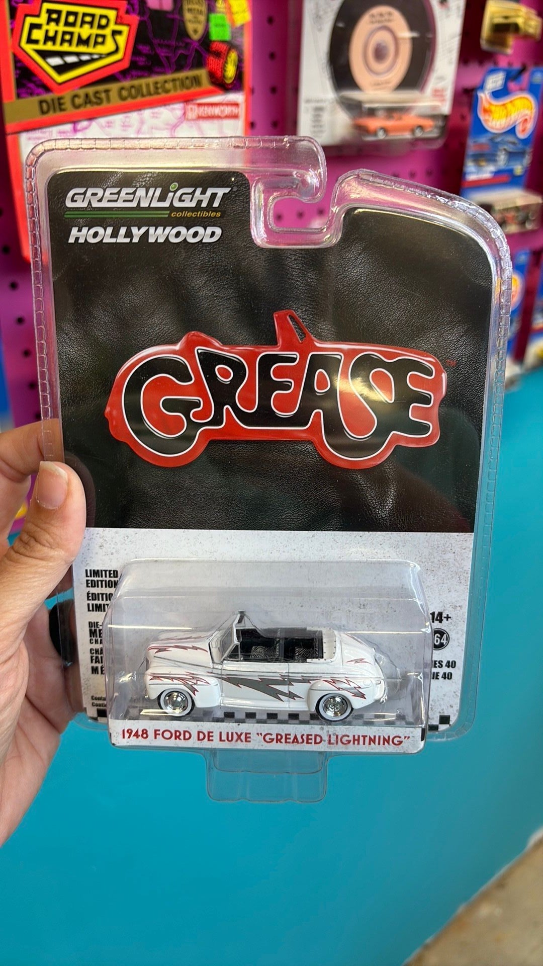 PW- GreenLight Hollywood Grease 1948 Ford De Luxe Greased Lightning White 1:64