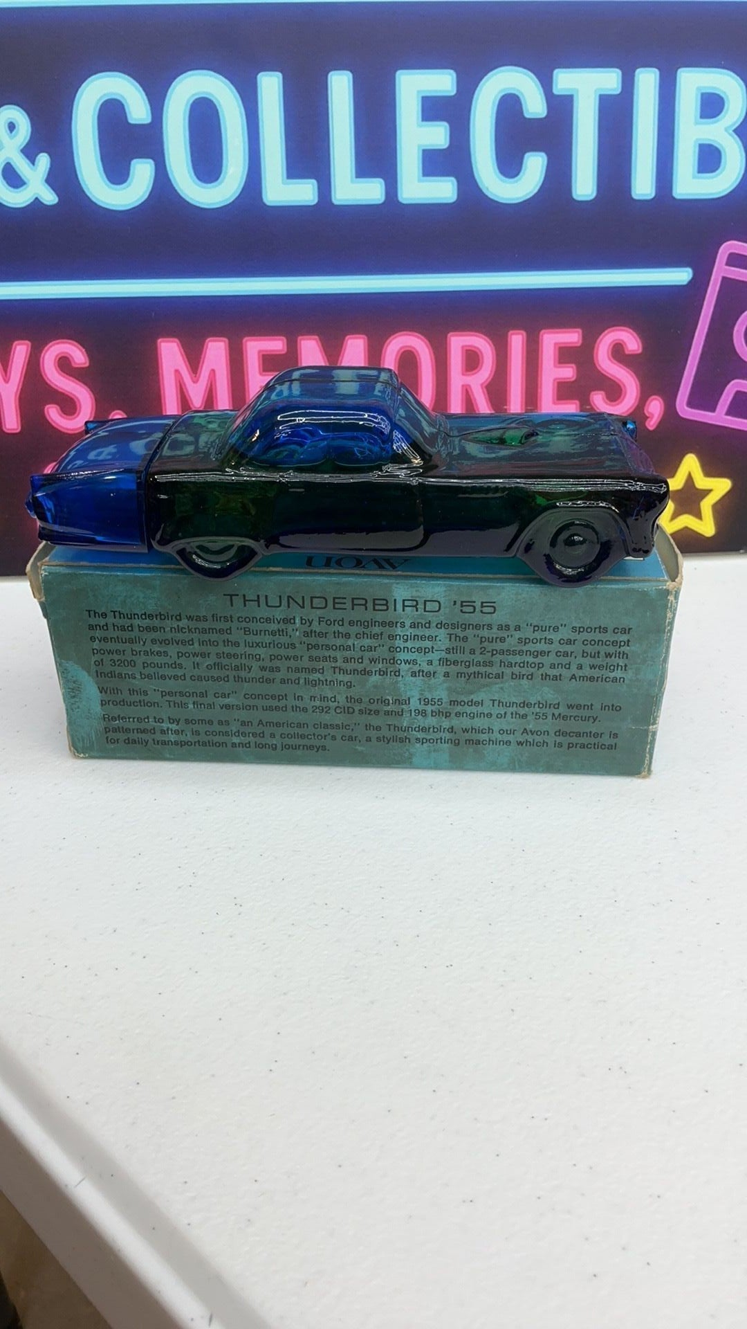 11C- Avon '55 Blue Thunderbird w/ Original Box~ Deep Woods After Shave Full Bottle - see photos