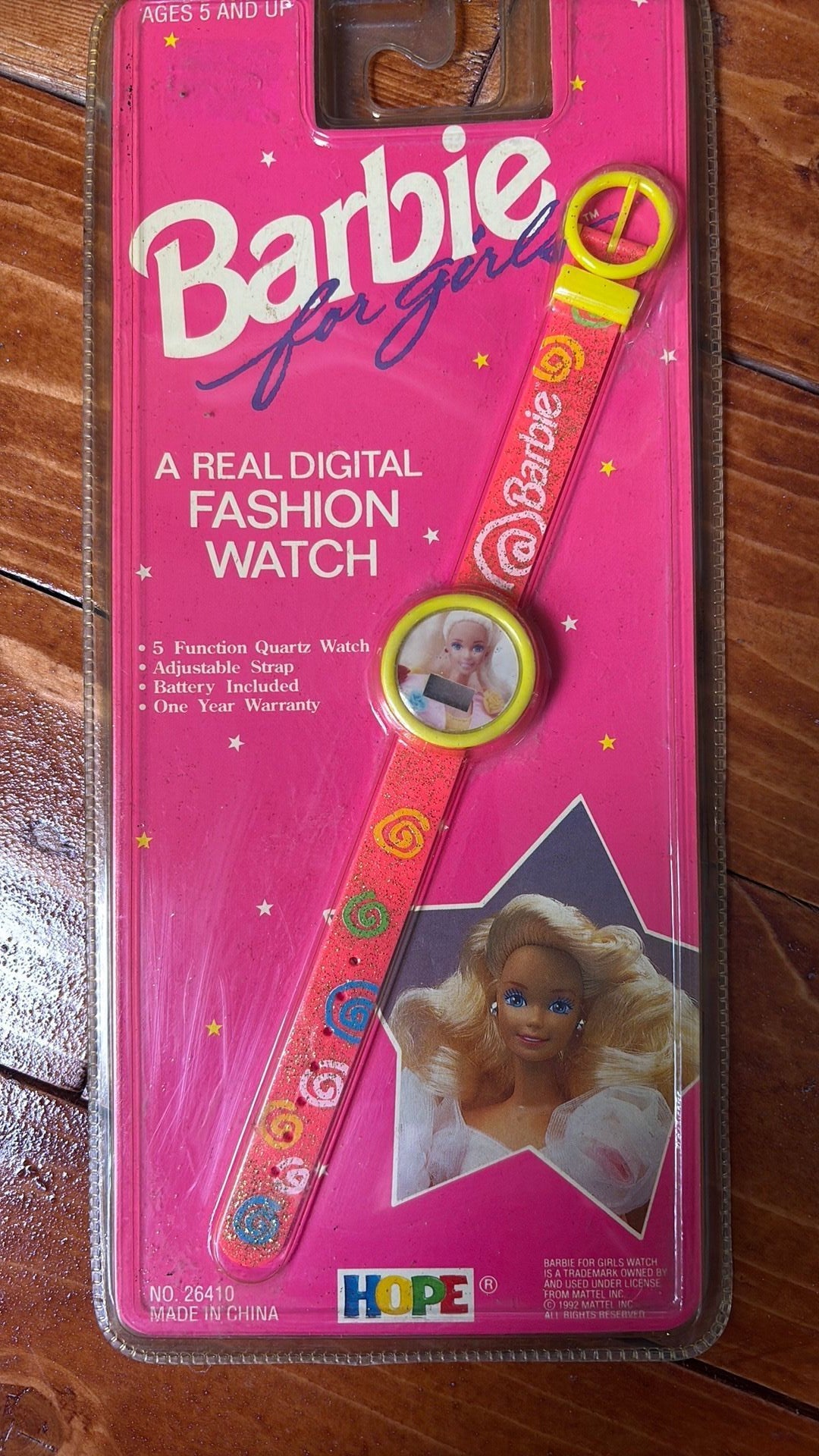 14C1- Vintage Mattel Barbie Watch for Girls 1992 Digital Watch, Yellow/Pink