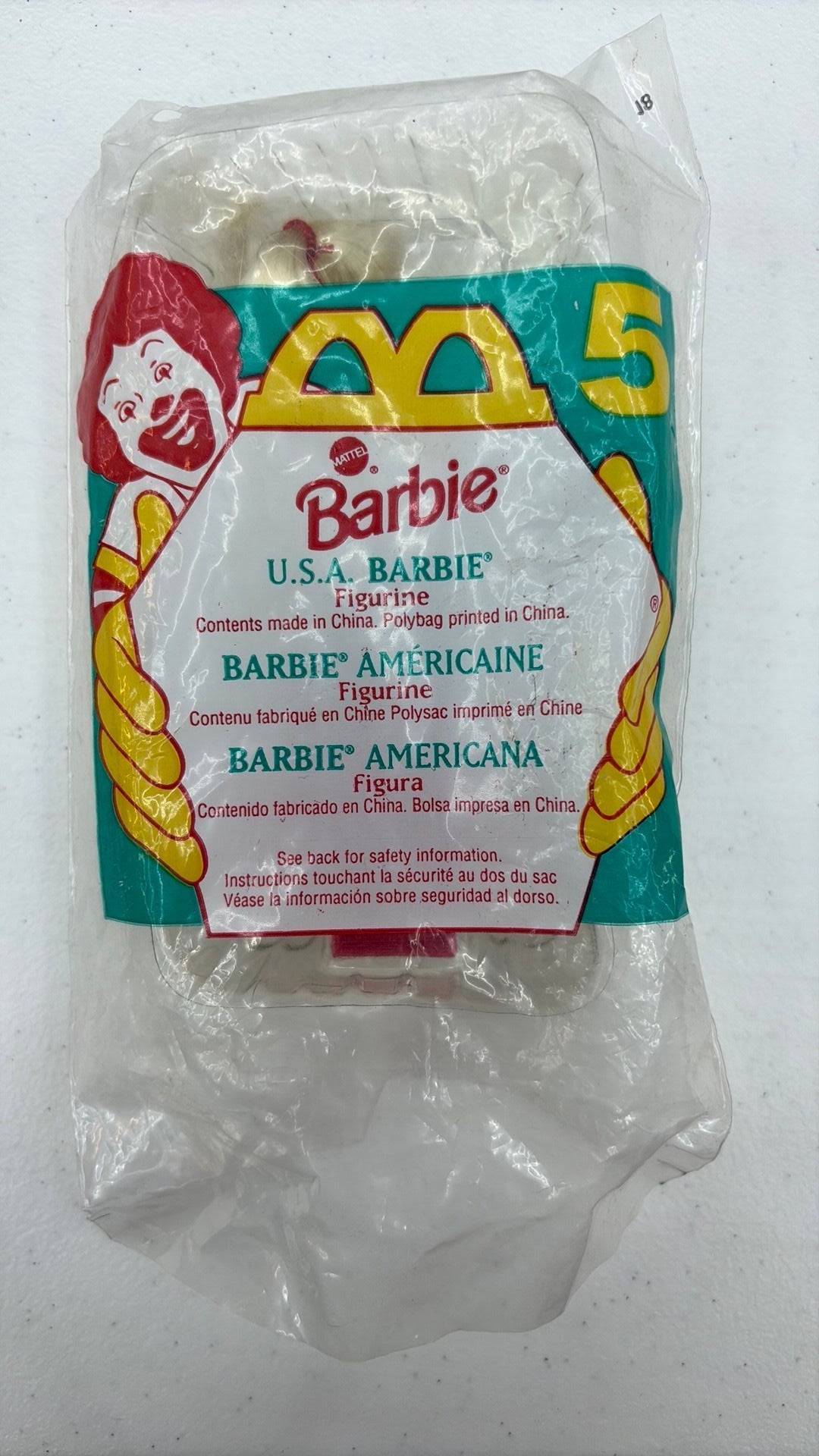 9D- 1995 McDONALDS HAPPY MEAL TOYS BARBIE U.S.A. BARBIE #5 - bag opened on bottom