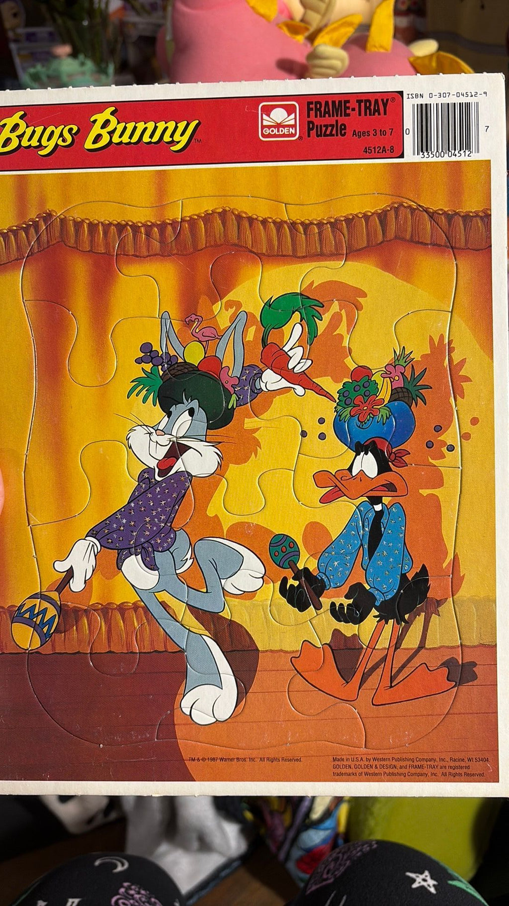 3C - Vintage 1987 Bugs Bunny & Daffy Duck 12 Piece Golden Frame Tray Puzzle 4512A-8