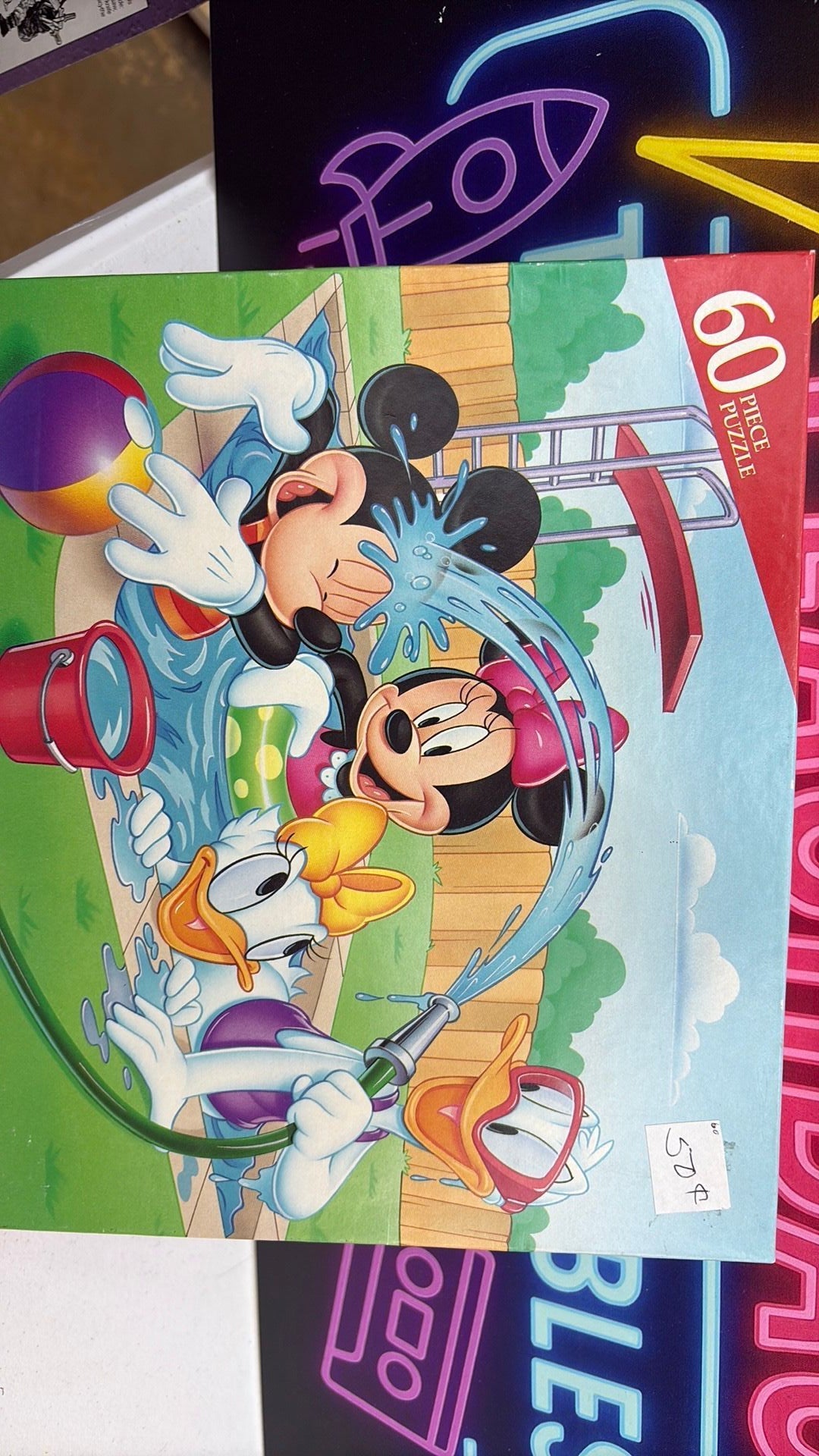 4B- Mickey Mouse Pool Puzzle 60 Piece Minney Donald Daisy Vintage Parker Bros.