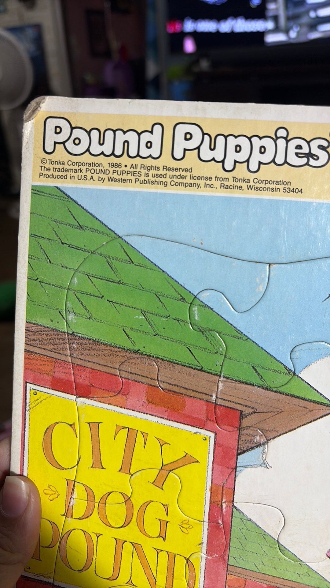 S1- Golden 1986 Pound Puppies Extra Thick Frame Tray Puzzle City Dog Pound