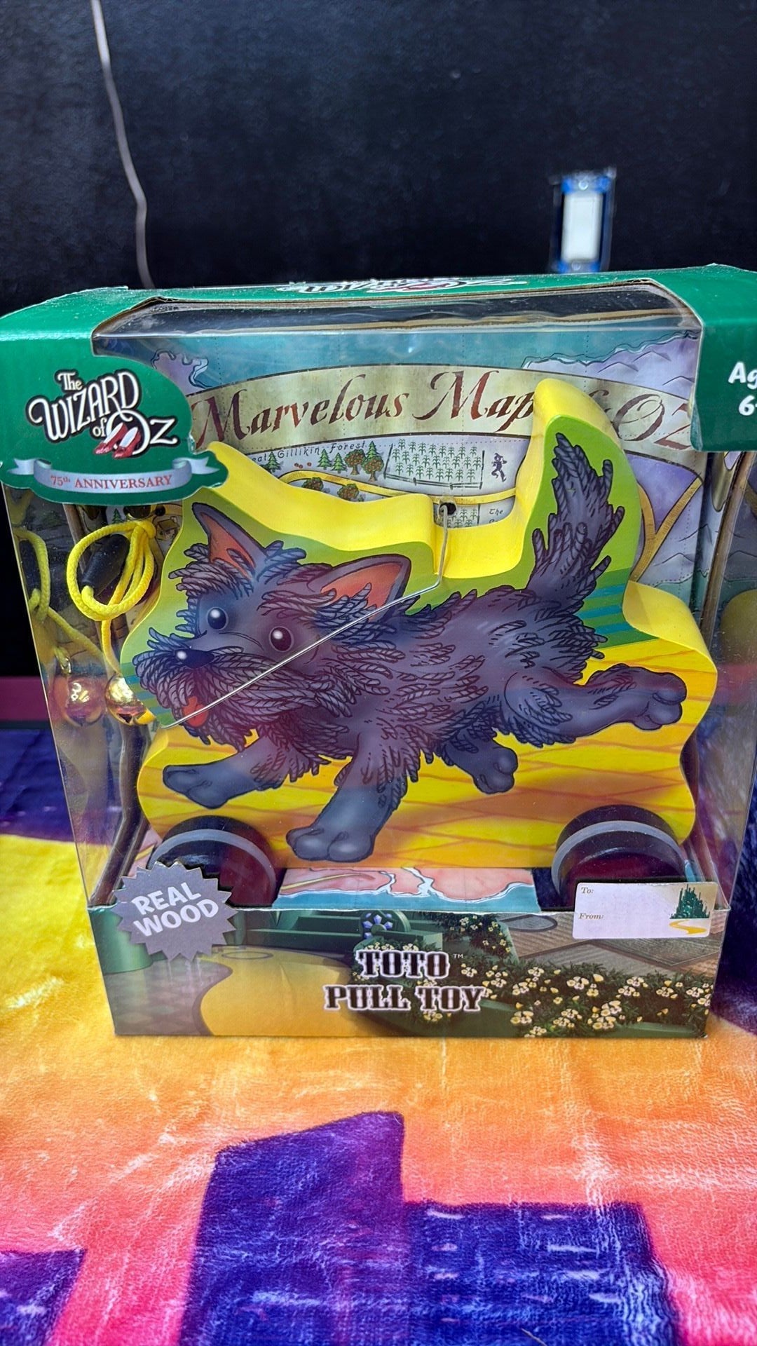 10B- The Wizard of Oz Movie Toto Wood Pull Toy 75th Anniversary Yellow Brick Road NIB