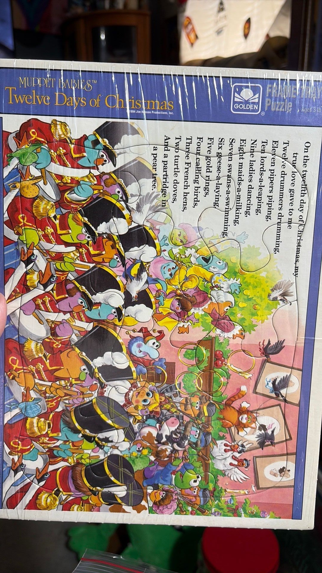 4B- VTG MUPPET BABIES Set of 12 Puzzles - 12 Days Of Christmas - Frame Tray - 1994