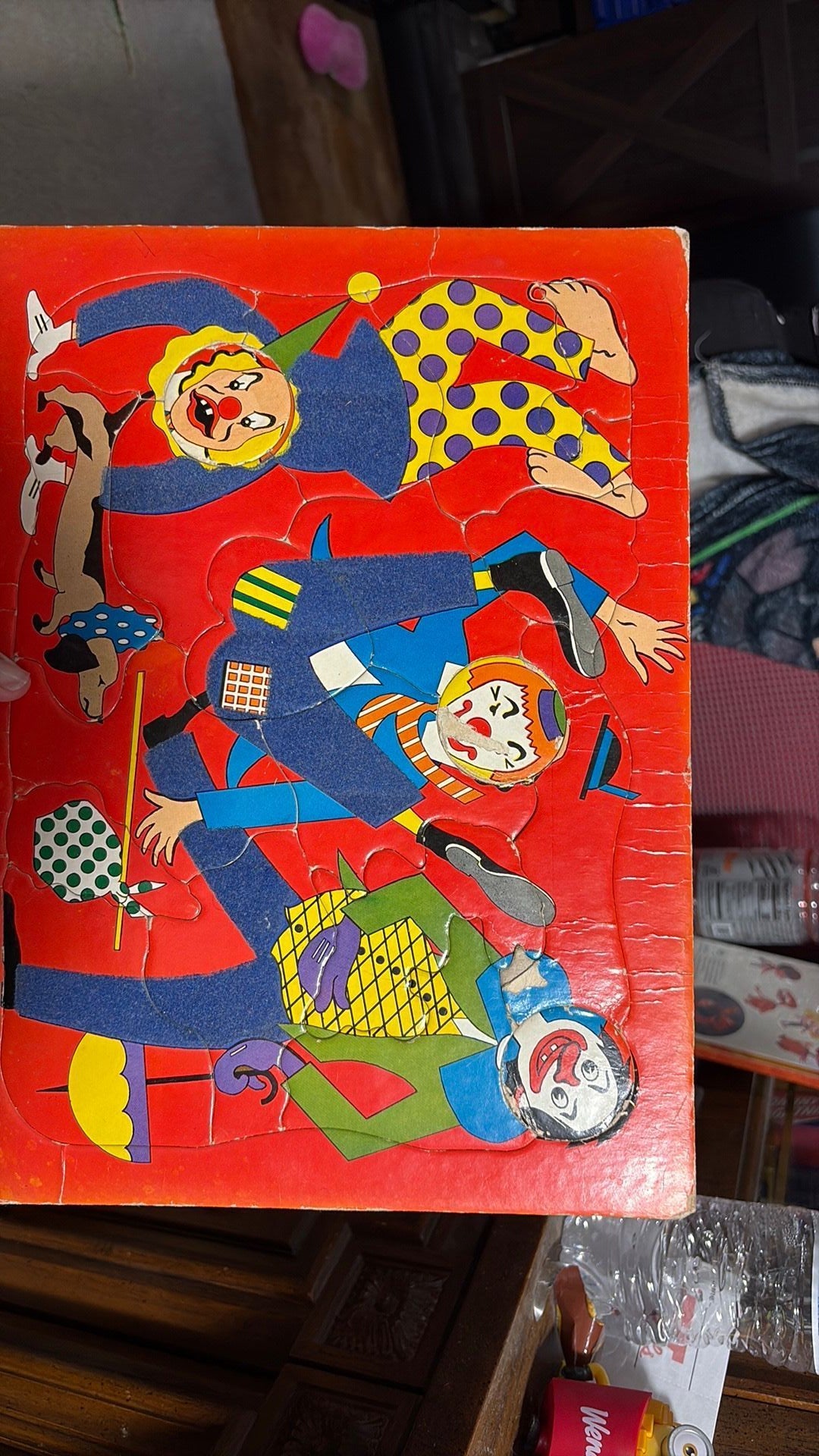 Vintage 1950s/60s Clown Frame Tray Puzzle – Unmarked Mid Century