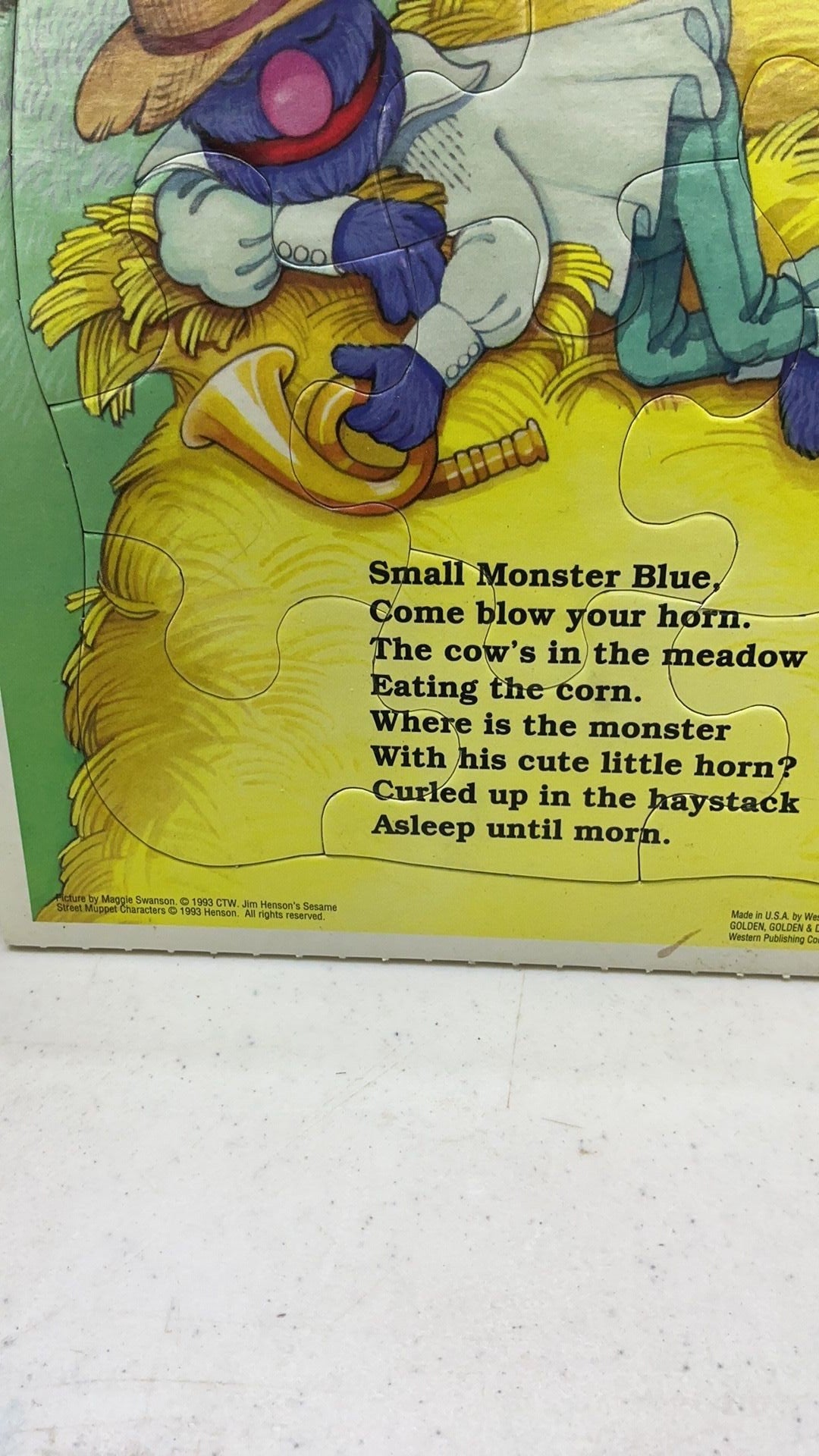 4B- 1993 Golden Frame Tray Puzzle Sesame Street SMALL MONSTER BLUE Complete