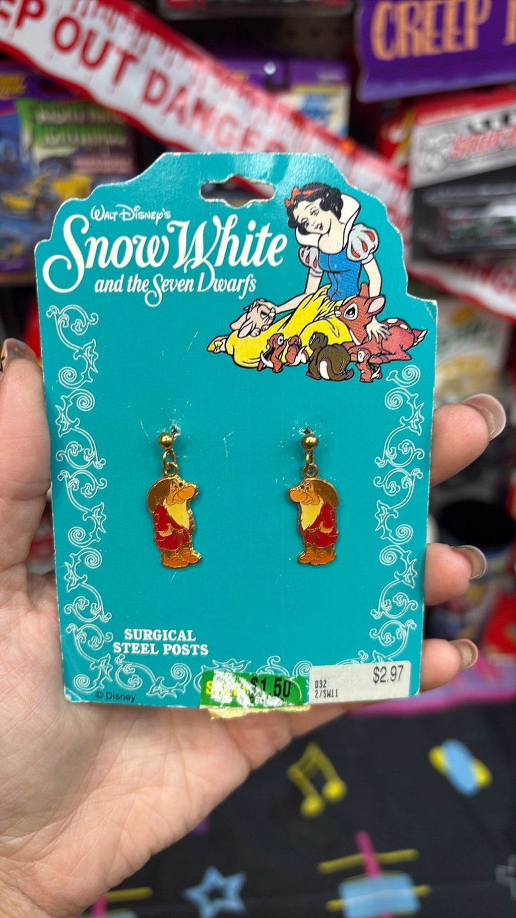 Vintage Snow White & the 7 Dwarfs Earrings rare  - Grumpy