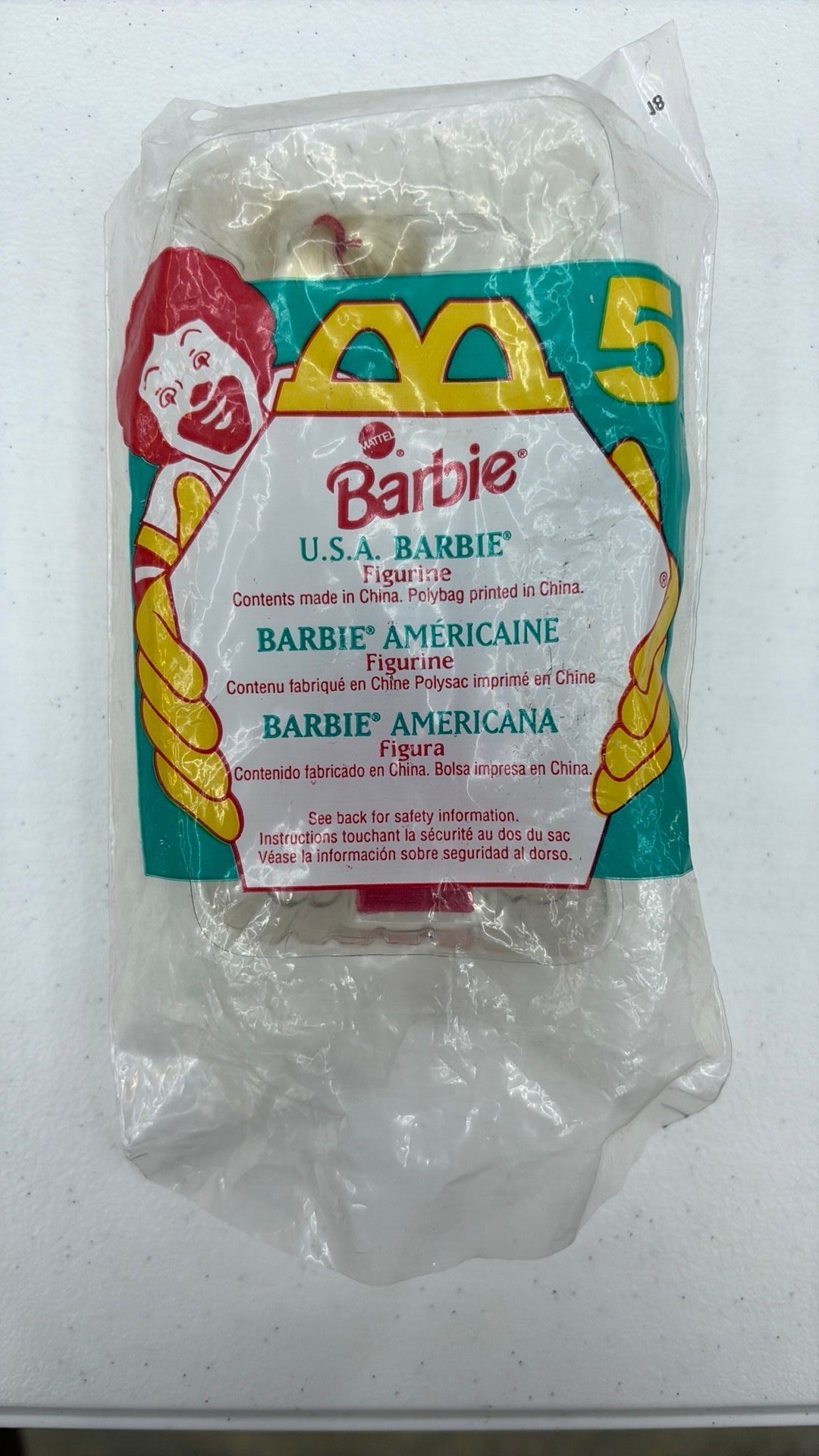 9D- 1995 McDONALDS HAPPY MEAL TOYS BARBIE U.S.A. BARBIE #5 - bag opened on bottom