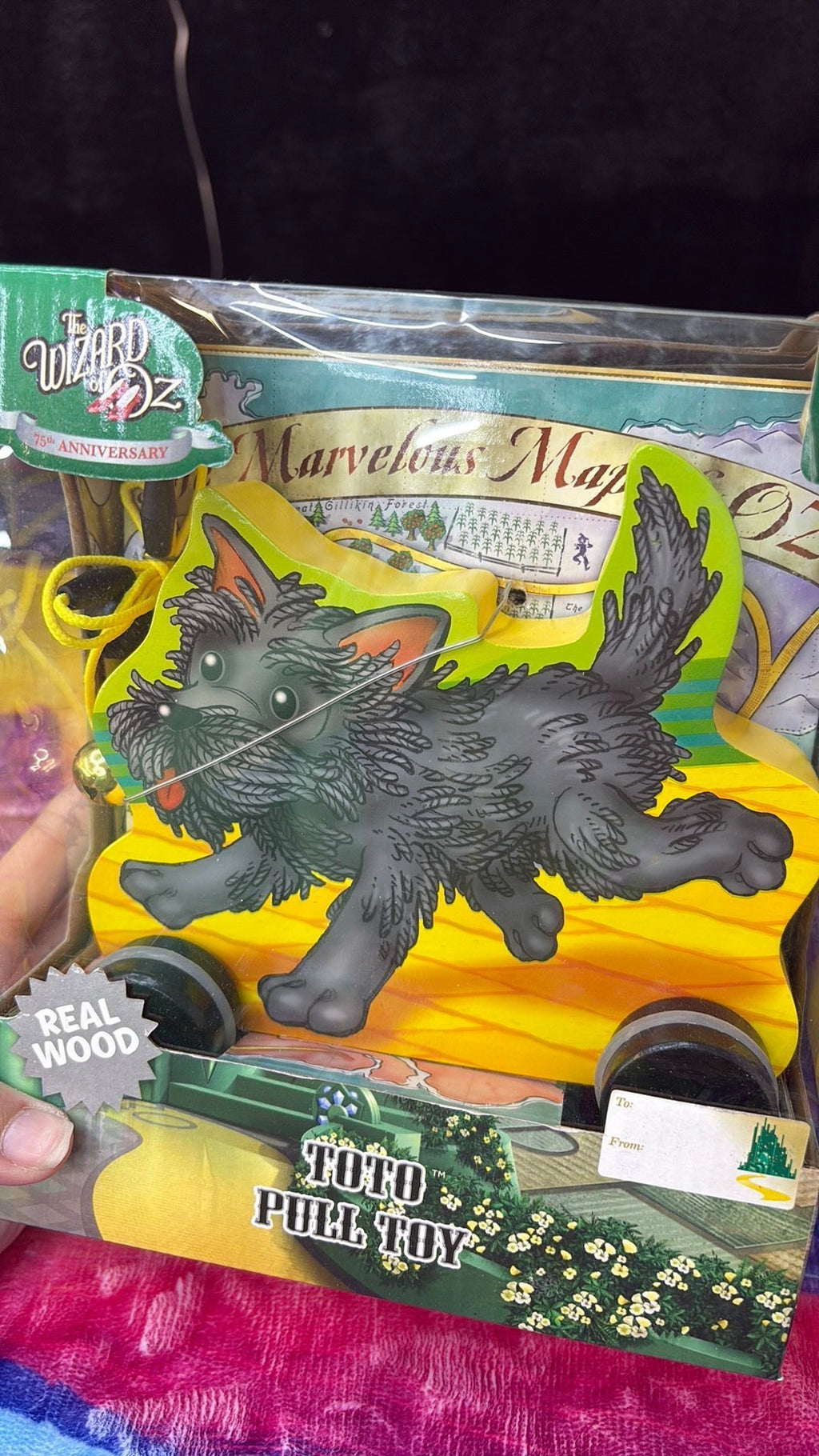 10B- The Wizard of Oz Movie Toto Wood Pull Toy 75th Anniversary Yellow Brick Road NIB