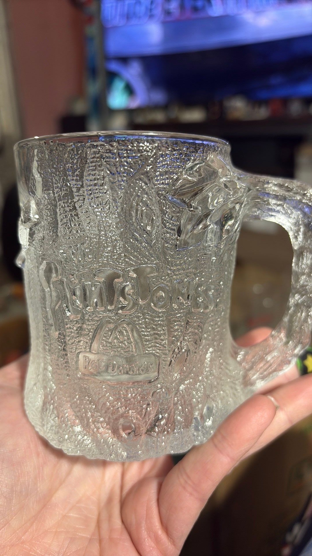 McDonalds Flintstones Treemendous Glass Mug Cup Clear Frosted RocDonalds 1993 - 3B