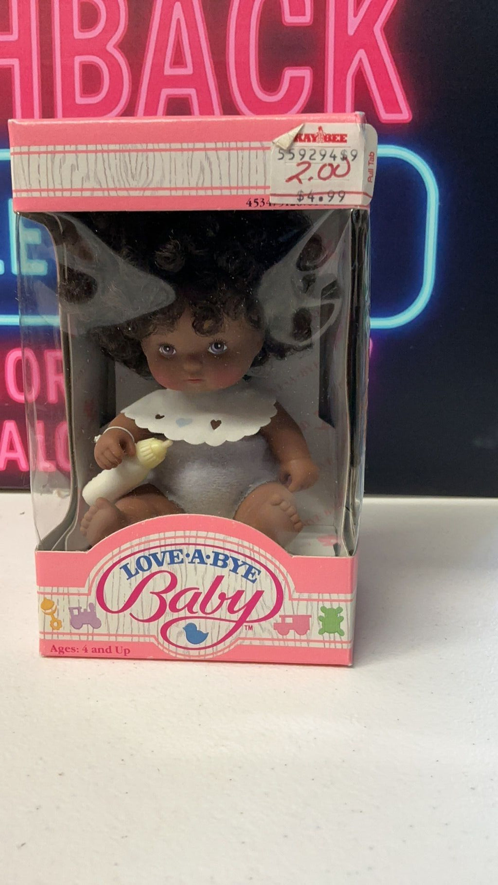 10C- Vintage Love A Bye Black Baby Doll Hasbro 5126 African American 1987 AA 5in