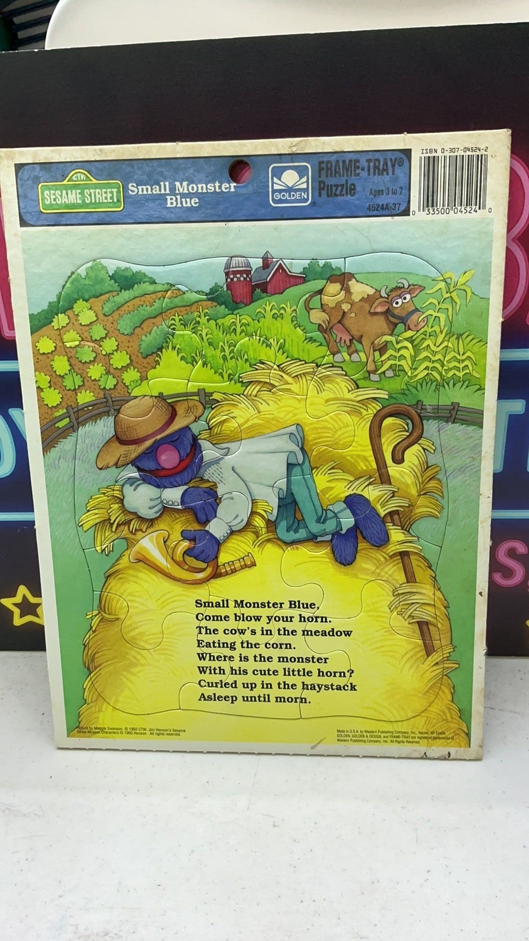 4B- 1993 Golden Frame Tray Puzzle Sesame Street SMALL MONSTER BLUE Complete