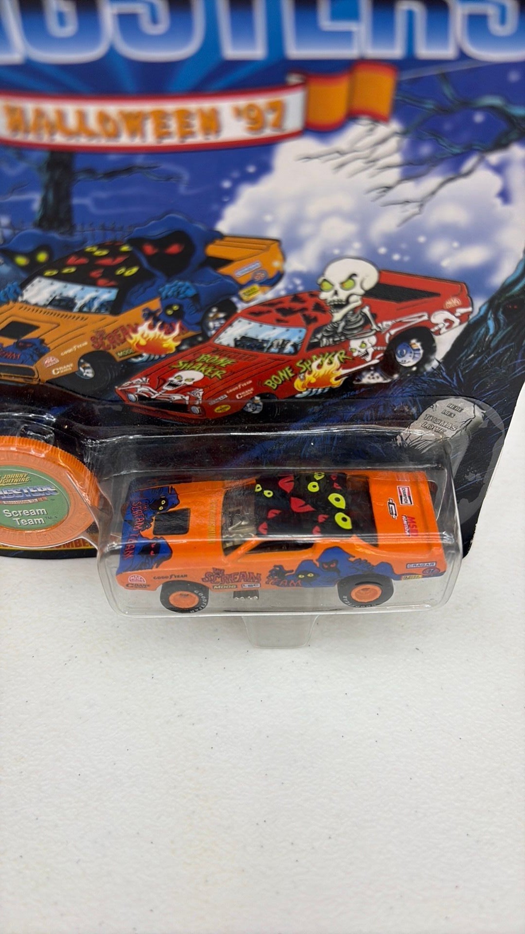 1997 Johnny Lightning Dragsters Halloween '97 Scream Team in Orange