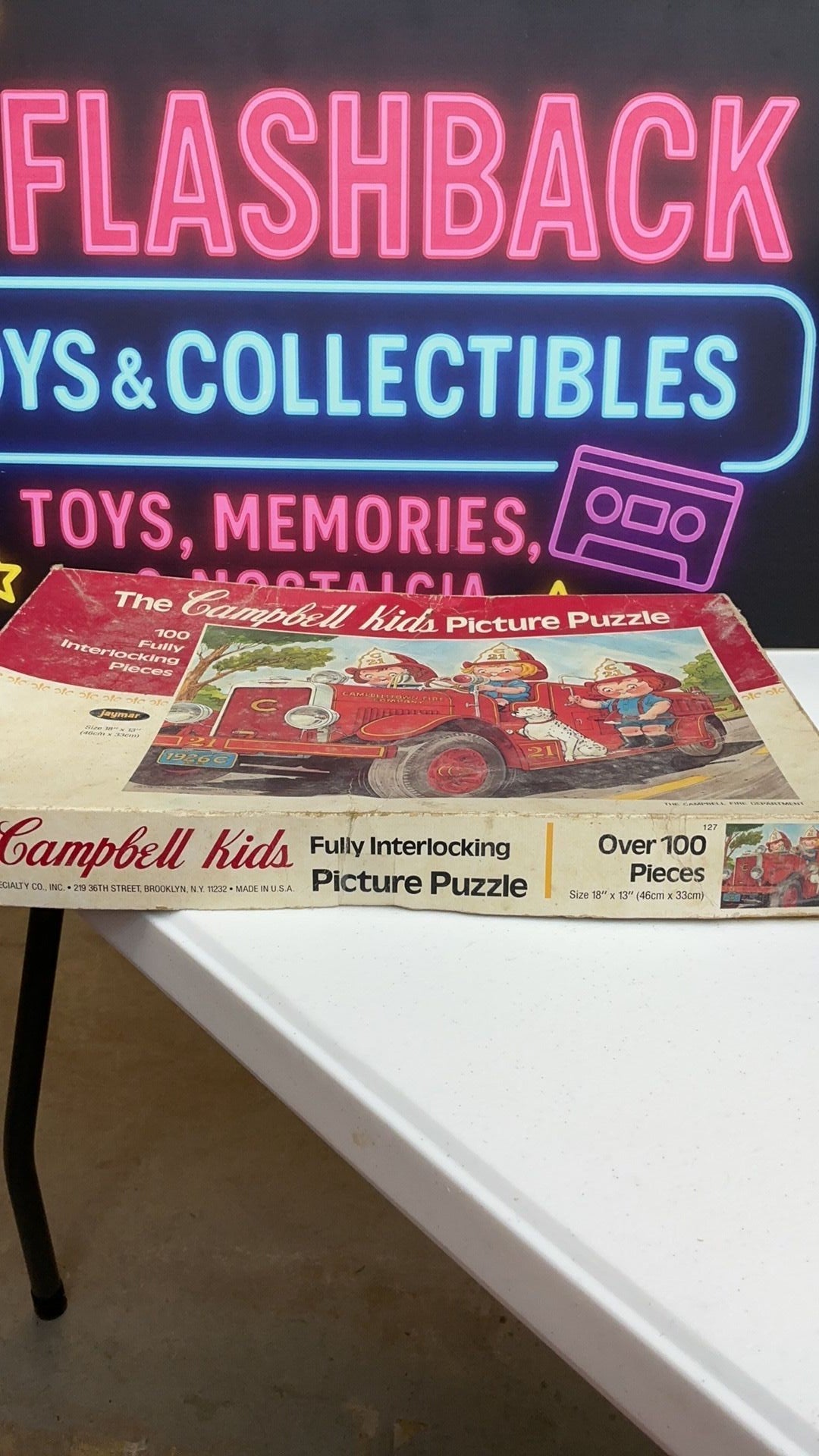 4B- VTG The Campbell Kids Picture Puzzle Fire Department Engine 100 pc has some wear