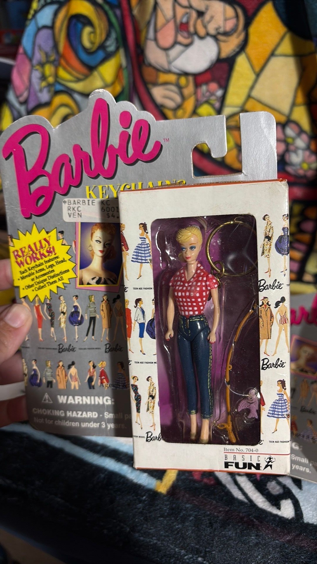 PR2- 1995 Barbie Keychain Basic Fun Original Blonde No. 704-0 Picnic Fishing Mattel