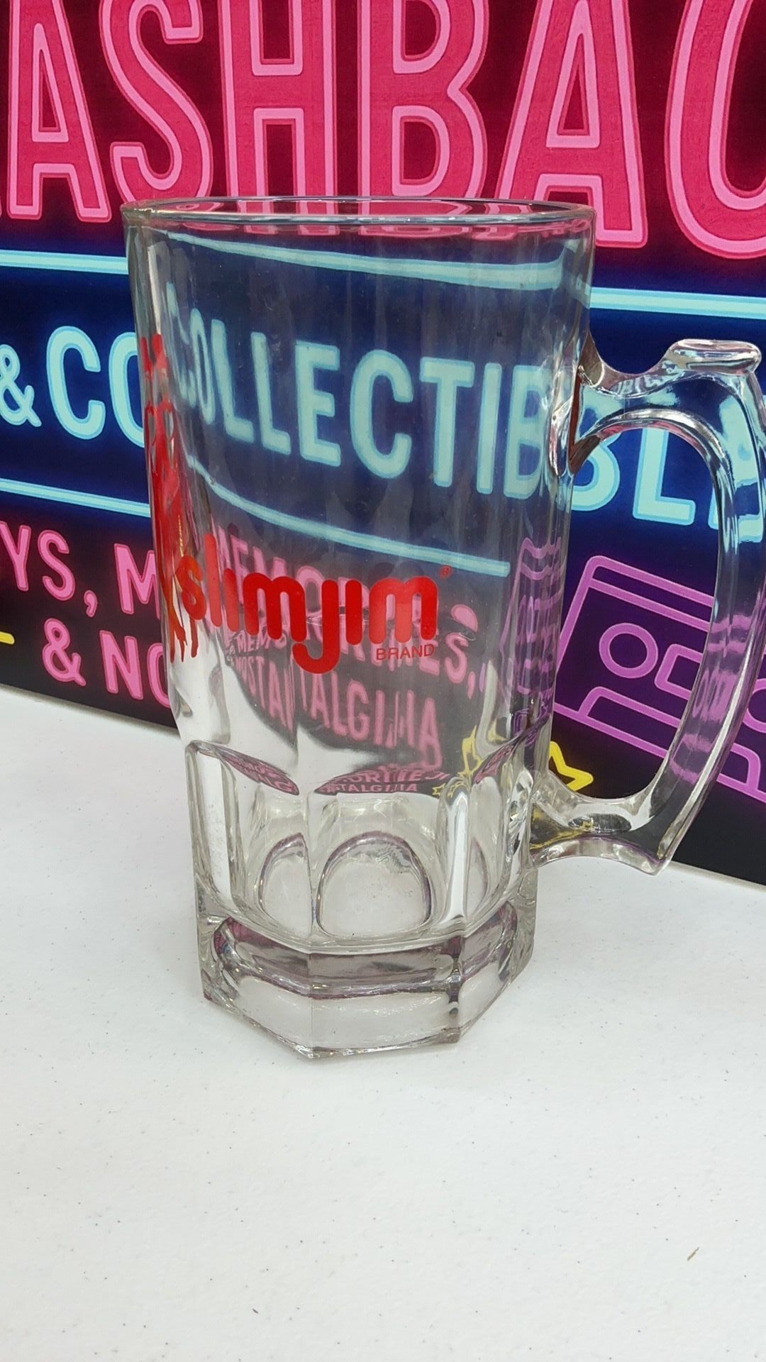 11C- Vintage Slim Jim 32 oz Quart Glass Beer Mug 70s