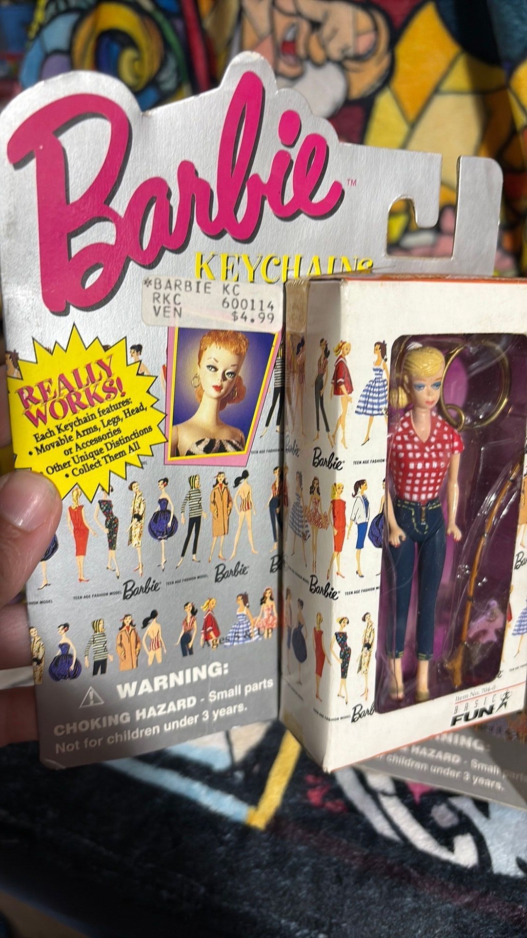 PR2- 1995 Barbie Keychain Basic Fun Original Blonde No. 704-0 Picnic Fishing Mattel