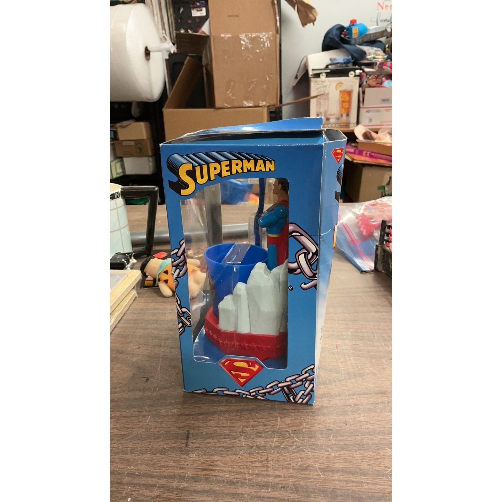 RARE Superman Toothbrush Holder, Toothbrush, and Rinse Cup. Damaged Box